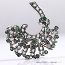 Antique Georgian Emerald & Early Rose Cut Diamond 18K White Gold Bouquet Brooch