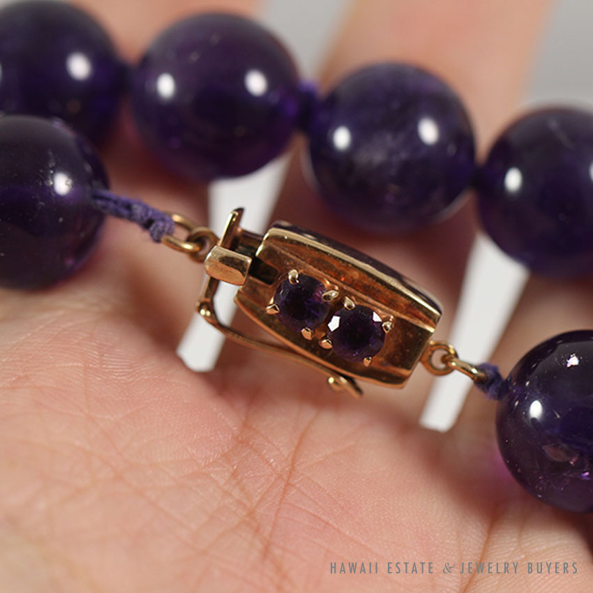 Large Purple Amethyst Bead Necklace 17.5 Inch with 14K Yellow Gold Clasp - Image 5