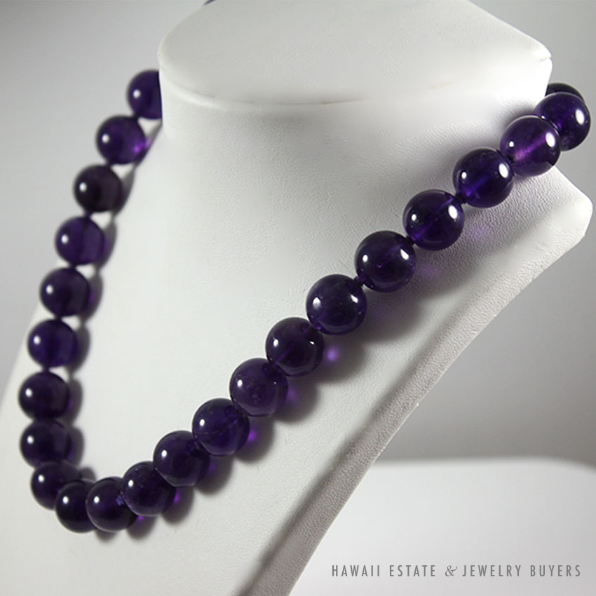 Large Purple Amethyst Bead Necklace 17.5 Inch with 14K Yellow Gold Clasp - Image 2