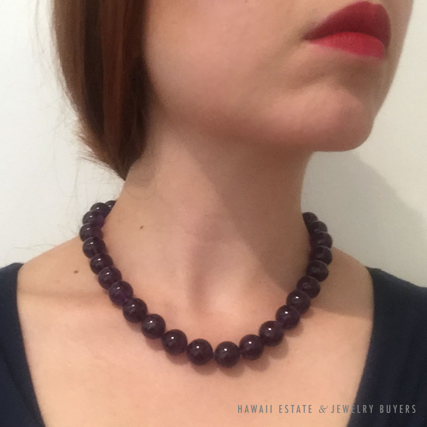 Large Purple Amethyst Bead Necklace 17.5 Inch with 14K Yellow Gold Clasp - Image 4
