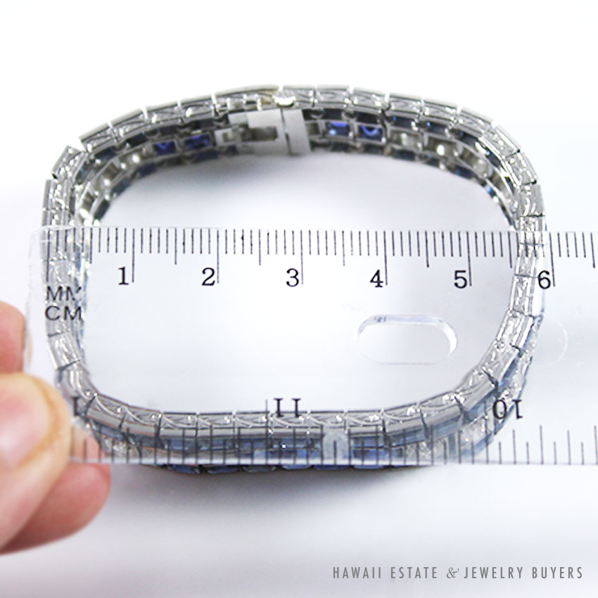 Art Deco Sapphire & Old European Cut Diamond Platinum Bracelet - Image 4