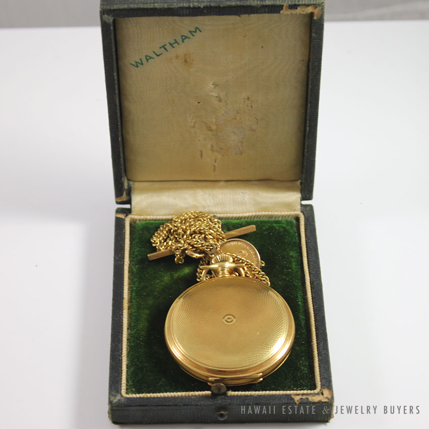 Antique American Waltham Yellow Gold Hunter's Case 18K Yellow Gold