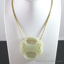 JADE "CICADA" OPEN WORK 18K YELLOW GOLD PENDANT NECKLACE W/ GEM APPRAISAL