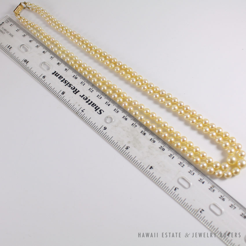MING'S HAWAII GRADUATED YELLOW PEARL 14K YELLOW GOLD NECKLACE 21" W/ MINGS BOX - Image 4