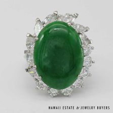 10.4g PLATINUM OVAL INTENSE GREEN JADEITE & 4ctw DIAMOND RING