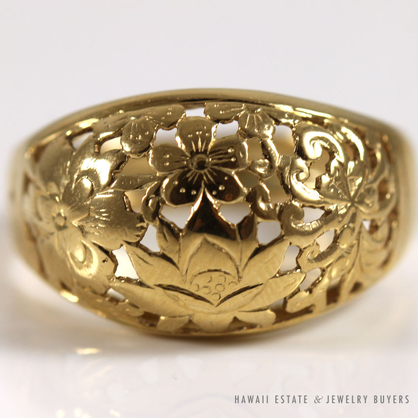 MING'S HAWAII FOUR SEASONS FLOWER 14K YELLOW GOLD RING (SZ 10)