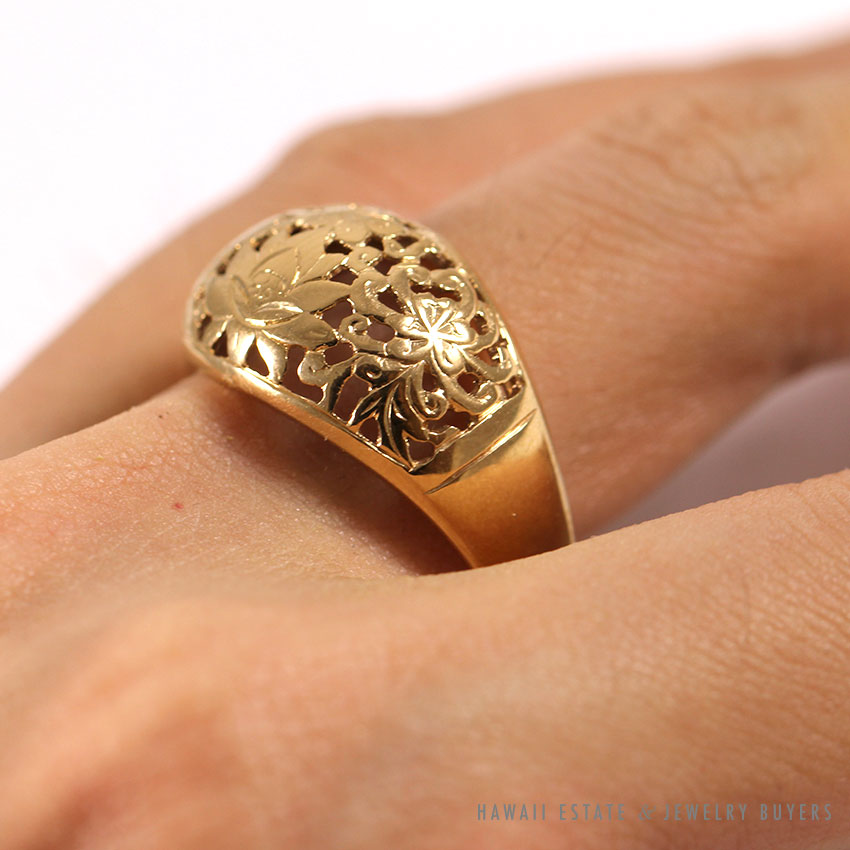 MING'S HAWAII FOUR SEASONS FLOWER 14K YELLOW GOLD RING (SZ 10)
