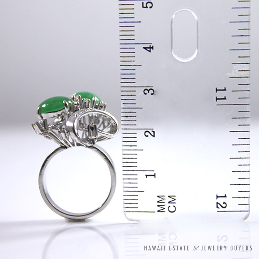 Natural Jadeite Jade & Diamond Cluster White Gold Ring (Sz 5.5) - Image 4