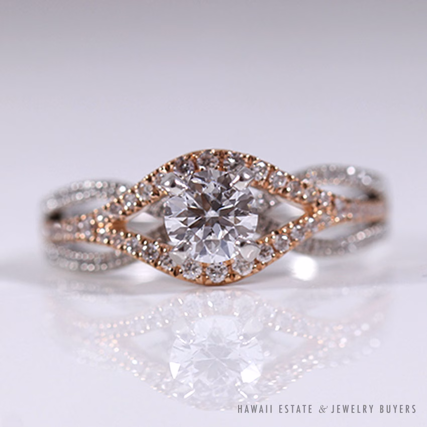 Scot Kay .64ct Round Brilliant Rose Gold White Gold Two Tone Engagement Ring (Sz 8.25)
