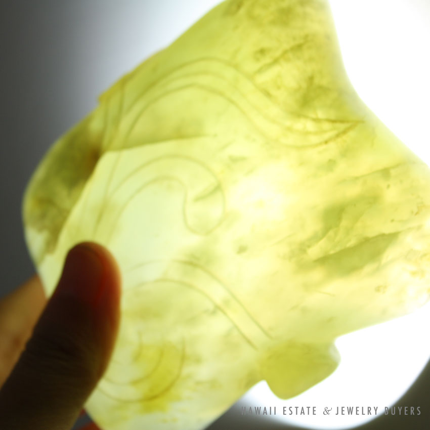 Chinese Carved Green Jade Leaf-Form Brush Washer Bowl - Image 3