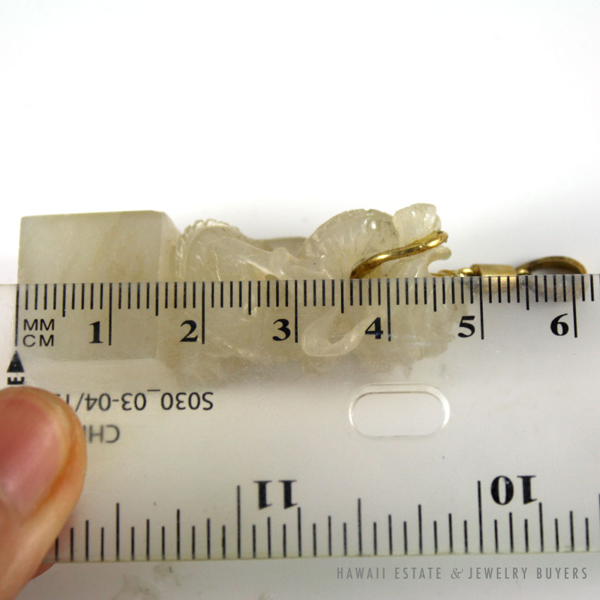 Carved White Jade Openwork Dragon Pendant with 14K Yellow Gold Bail - Image 3