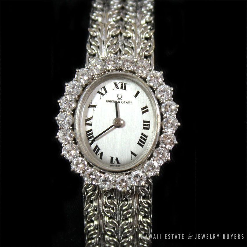UNIVERSAL GENEVE LADIES 18K WHITE GOLD DIAMOND WRIST WATCH