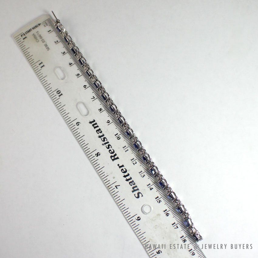 BLUE SAPPHIRE & DIAMOND 14K WHITE GOLD TENNIS BRACELET 7" - Image 3