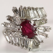 Vintage Natural Ruby & 5.69ctw Diamond Baguette 18K Yellow Gold Ring Size 8