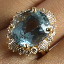 Natural Blue Aquamarine & 1.7ctw Diamond 14K Yellow Gold Ring Size 6.75