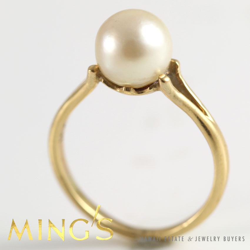 MING'S HAWAII PEARL 14K YELLOW GOLD RING SIZE 5.5