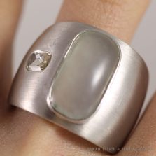 L. Rafael Men's Jade Cabochon & Rose-Cut Diamond 18K White Gold Ring Size 10