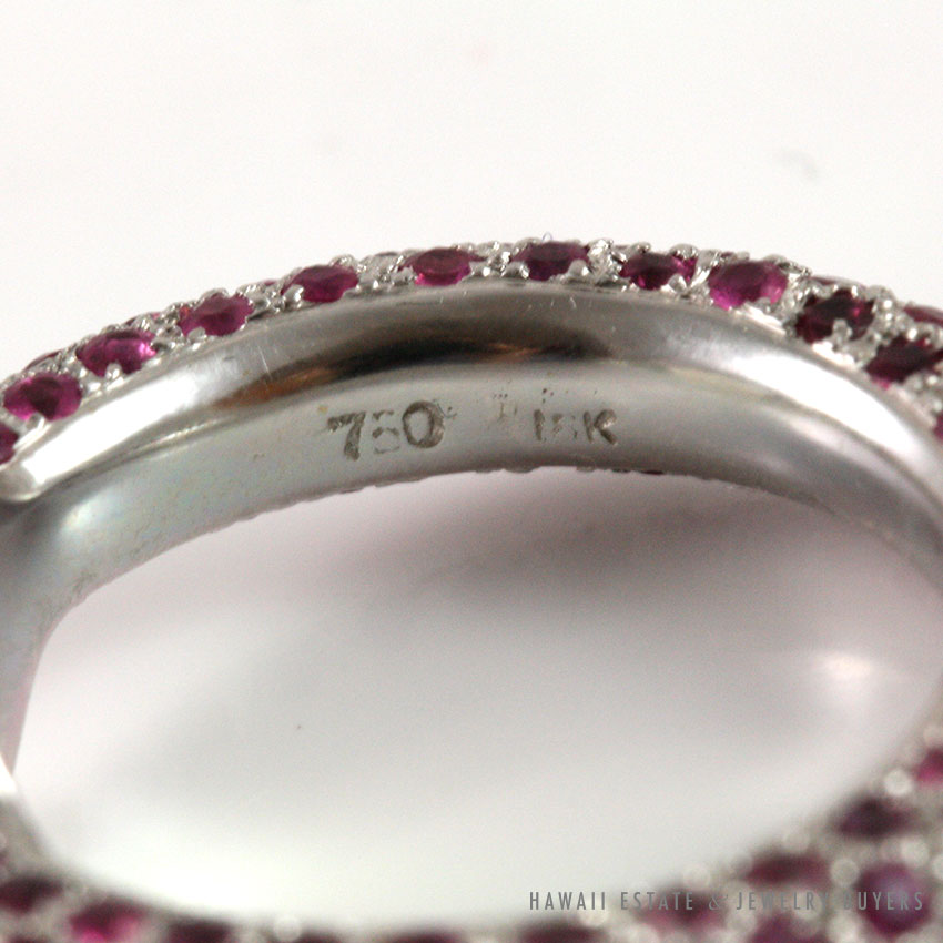 WOMEN'S DESIGNER ICE JADE PALE GREY JADE & PINK PURPLE SAPPHIRE WHITE GOLD RING - Image 4