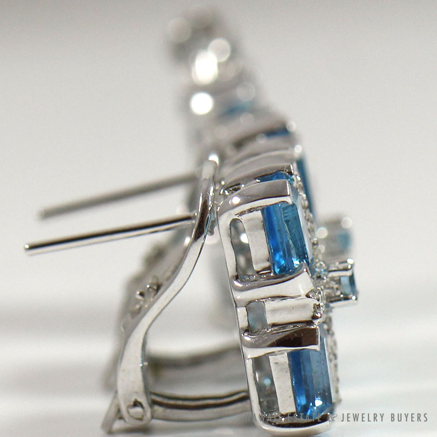 SKY BLUE TOPAZ & DIAMOND 18K WHITE GOLD EARRINGS & PENDANT SET - Image 4