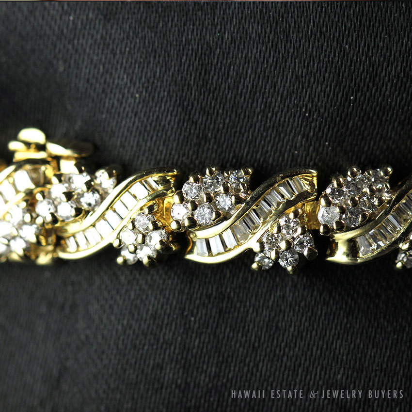 DIAMOND 4.48CTW DIAMOND 14K YELLOW GOLD ROUND & BAGUETTE TENNIS BRACELET - Image 2