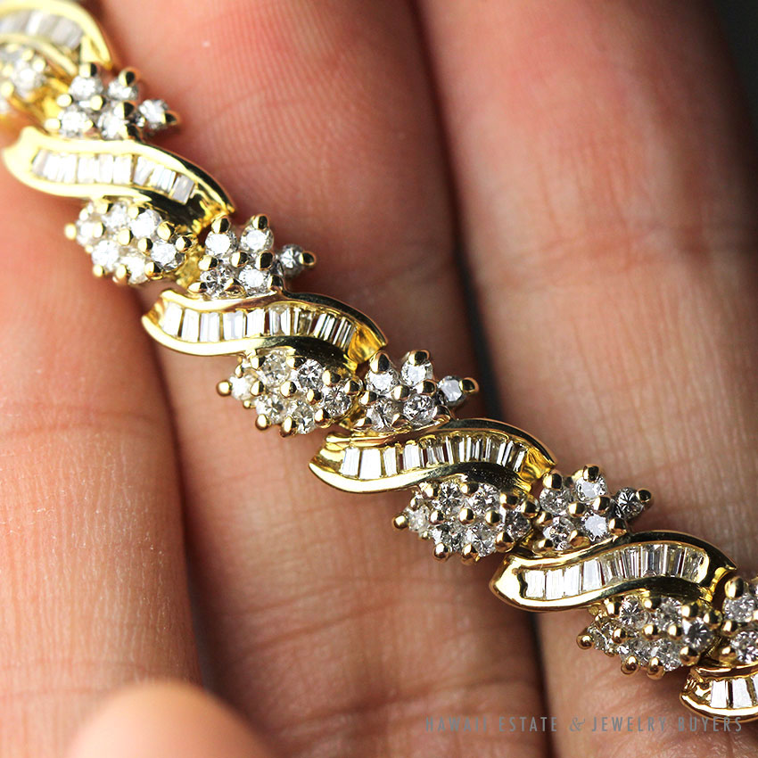 DIAMOND 4.48CTW DIAMOND 14K YELLOW GOLD ROUND & BAGUETTE TENNIS BRACELET - Image 3