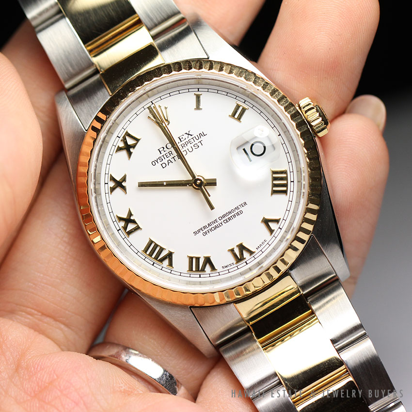 ROLEX DATEJUST REF 16233 18K YELLOW GOLD & STAINLESS STEEL AUTOMATIC 36MM WATCH