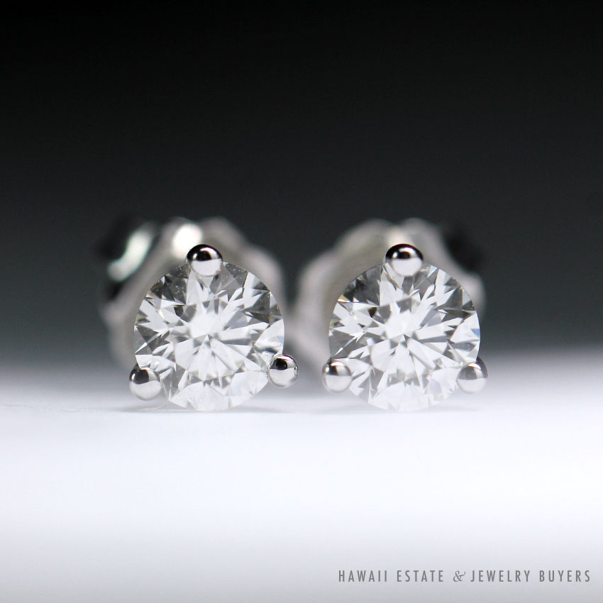 0.70CTW ROUND DIAMOND 14K WHITE GOLD STUD EARRINGS - Image 4