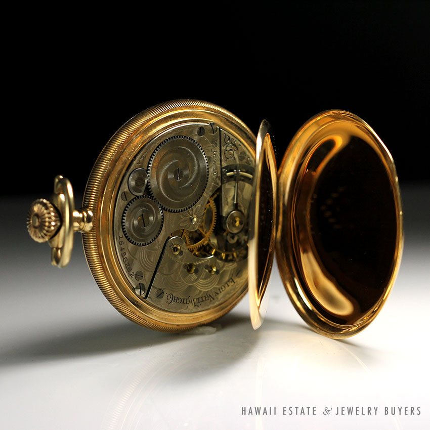 ANTIQUE HUNTER'S CASE ELGIN 14K YELLOW GOLD POCKET WATCH W/ PAPER APPRAISAL - Image 4