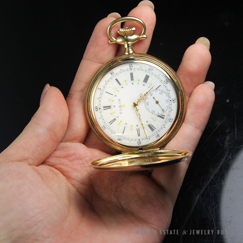ANTIQUE HUNTER'S CASE ELGIN 14K YELLOW GOLD POCKET WATCH W/ PAPER APPRAISAL - Image 3