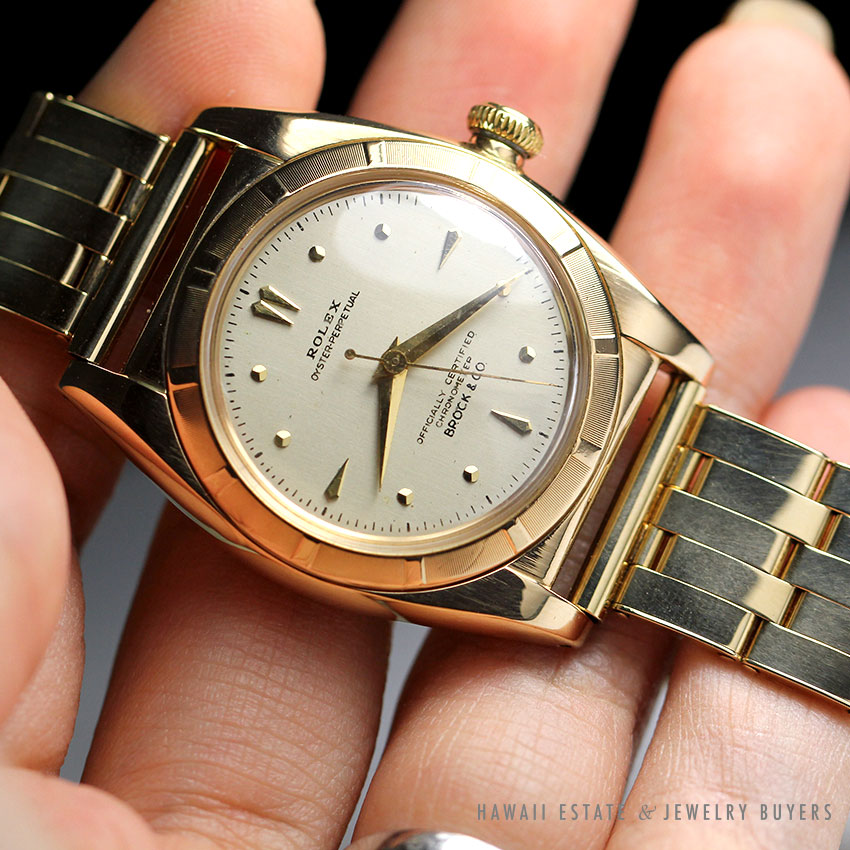 Rolex Bubble Back Oyster Perpetual Brock & Co 14K Yellow Gold Watch 1940s - Image 4