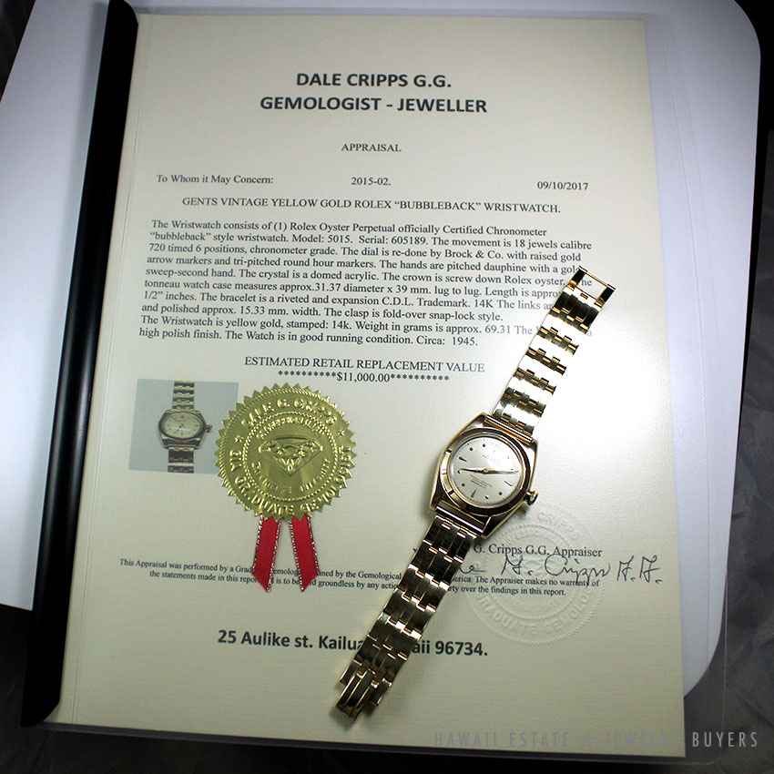 Rolex Bubble Back Oyster Perpetual Brock & Co 14K Yellow Gold Watch 1940s - Image 2