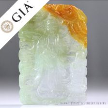 GIA Certified Grade A Type A Jadeite Jade Translucent Multi-Color Quan Yin Carved Jade w/ GIA Certificate