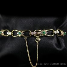 Natural Intense Green Emerald & 1.55ctw Diamond 14K Yellow Gold Bracelet 7"
