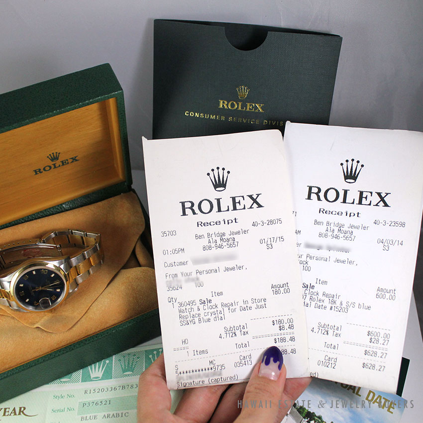 ROLEX OYSTER PERP TWO TONE BLUE FACE 18K & SS WATCH R15203 W/ FULL PAPERS & BOX - Image 3