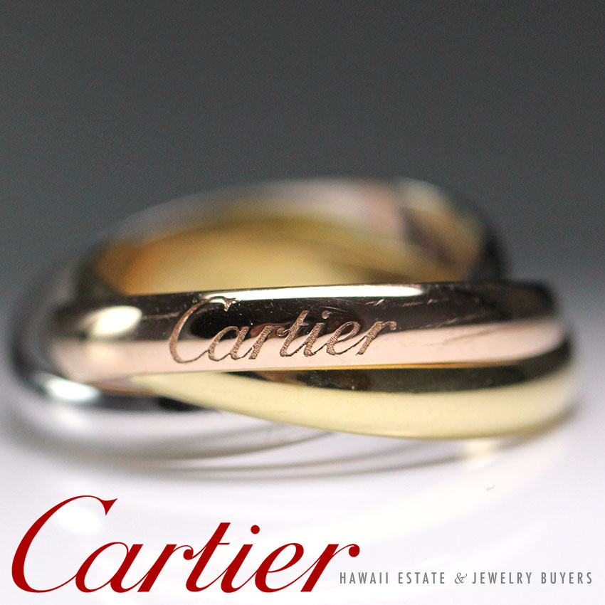 AUTHENTIC TRINITY DE CARTIER 18K WHITE YELLOW & PINK GOLD RING SIZE 3.75