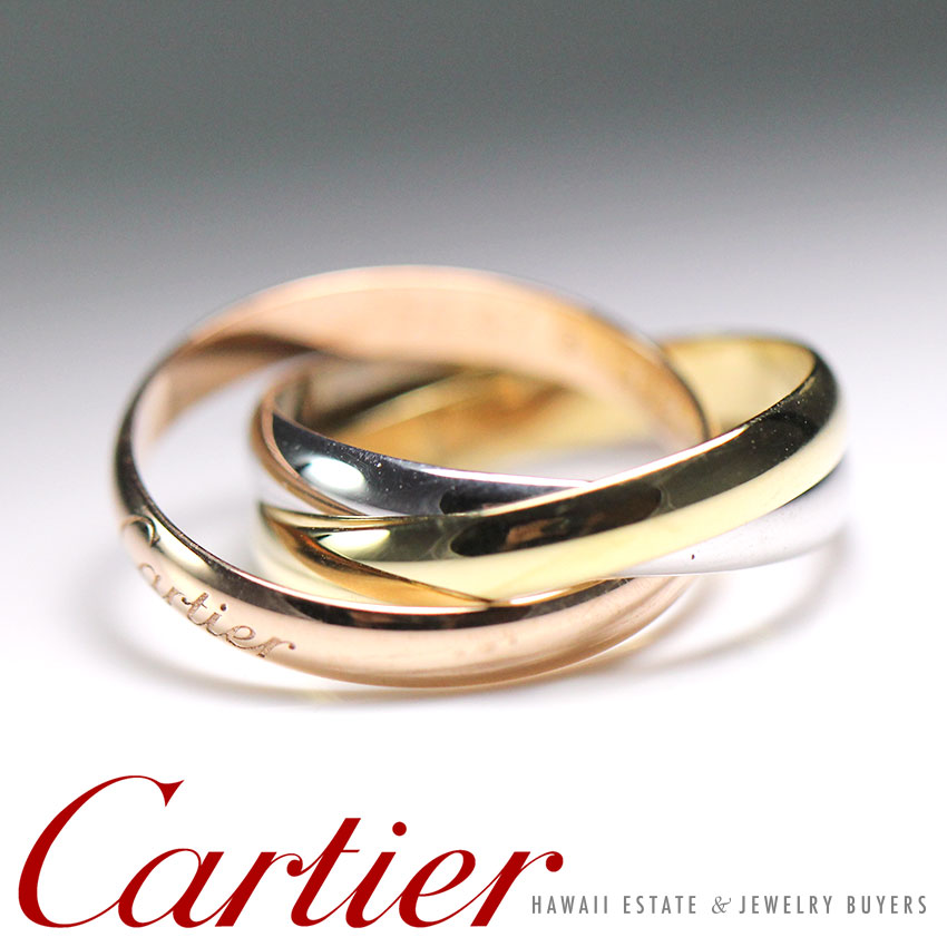AUTHENTIC TRINITY DE CARTIER 18K WHITE YELLOW & PINK GOLD RING SIZE 3.75 - Image 4