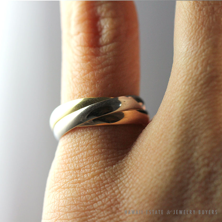 AUTHENTIC TRINITY DE CARTIER 18K WHITE YELLOW & PINK GOLD RING SIZE 3.75 - Image 2