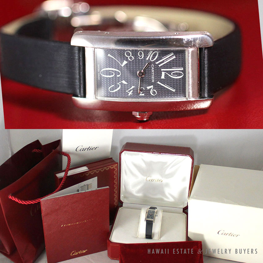 CARTIER TANK AMERICAINE 18K WHITE GOLD W/ FULL BOX & PAPERS