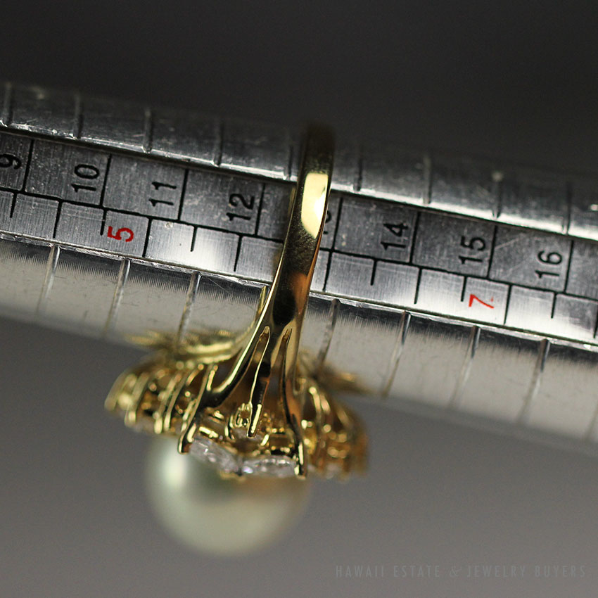 VINTAGE PEARL & 1.15CTW ROUND MARQUISE DIAMOND 18K YELLOW GOLD RING SIZE 6 - Image 2