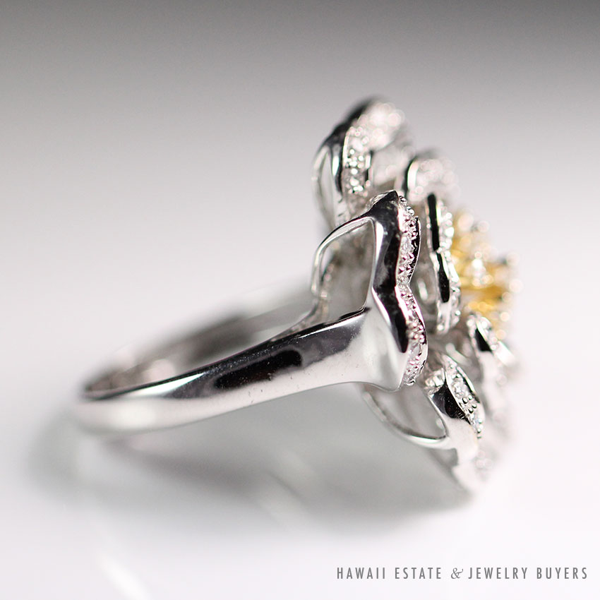 2.55CTW DIAMOND TWO TONE CHRYSANTHEMUM FLOWER 18K WHITE GOLD RING SIZE 6.5 - Image 4