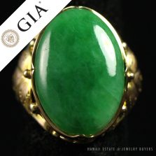GIA Certified Natural Type Grade A Jadeite Jade 14K Yellow Gold Ring Size 6