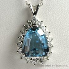 Natural Aquamarine & 0.72ctw Diamond 14K White Gold Pendant & Necklace w/ Gemologist Appraisal