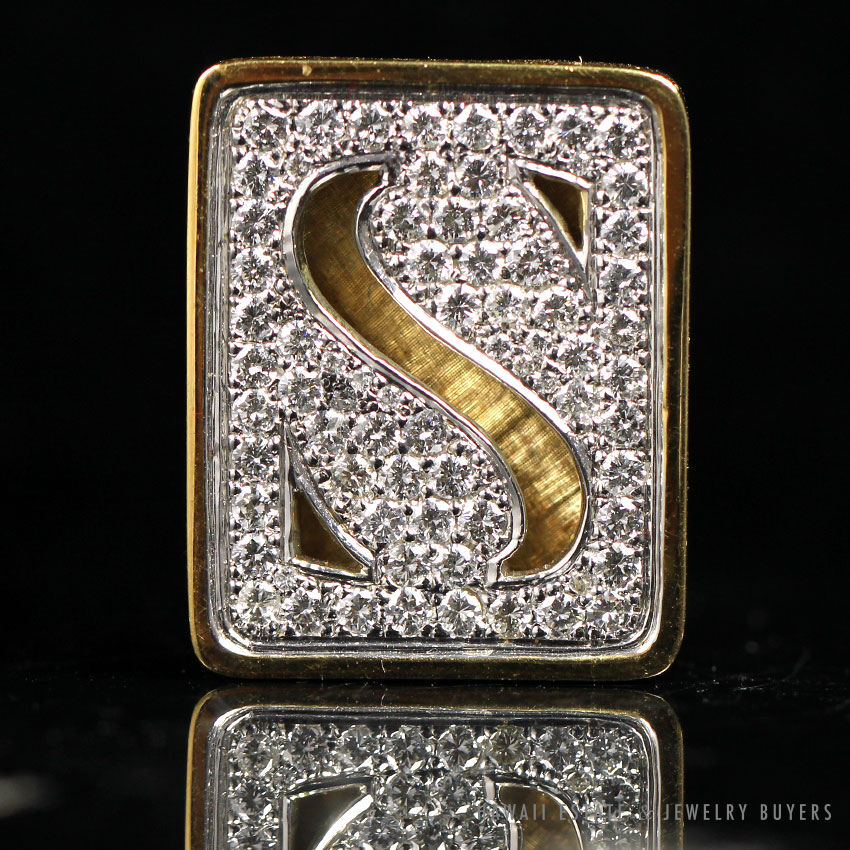 2.25CTW DIAMOND "S" INITIAL PAVE 18K YELLOW GOLD SLIDE PENDANT