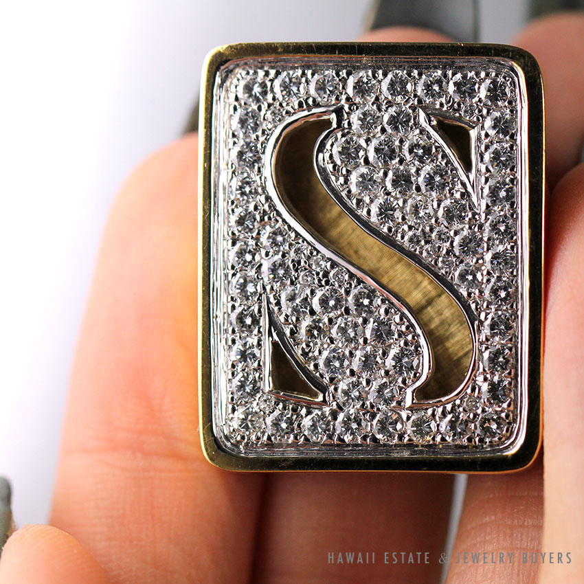 2.25CTW DIAMOND "S" INITIAL PAVE 18K YELLOW GOLD SLIDE PENDANT - Image 4