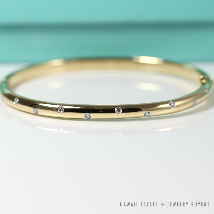 AUTHENTIC TIFFANY & CO. DIAMOND ETOILE 18K YELLOW GOLD PLATINUM BANGLE