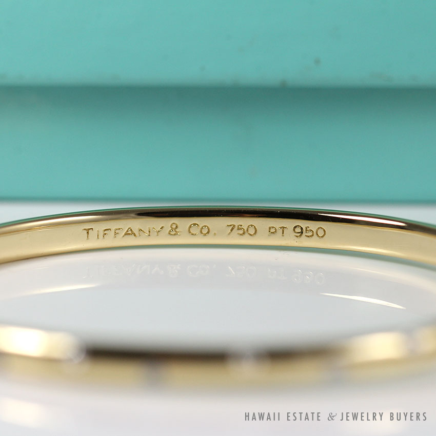 AUTHENTIC TIFFANY & CO. DIAMOND ETOILE 18K YELLOW GOLD PLATINUM BANGLE - Image 4