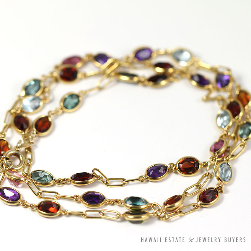 H. STERN MULTI COLORED RAINBOW GEMSTONE 18K YELLOW GOLD CHAIN NECKLACE / BRACELET 24"