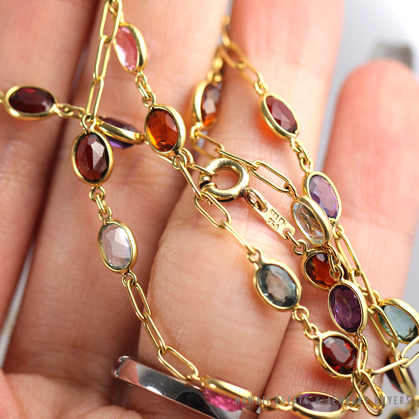 H. STERN MULTI COLORED RAINBOW GEMSTONE 18K YELLOW GOLD CHAIN NECKLACE / BRACELET 24" - Image 3