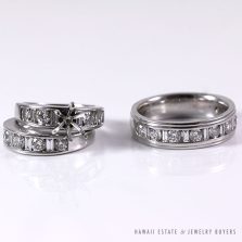 Complete His & Hers Diamond 18K 14K White Gold Wedding Band Set and Setting