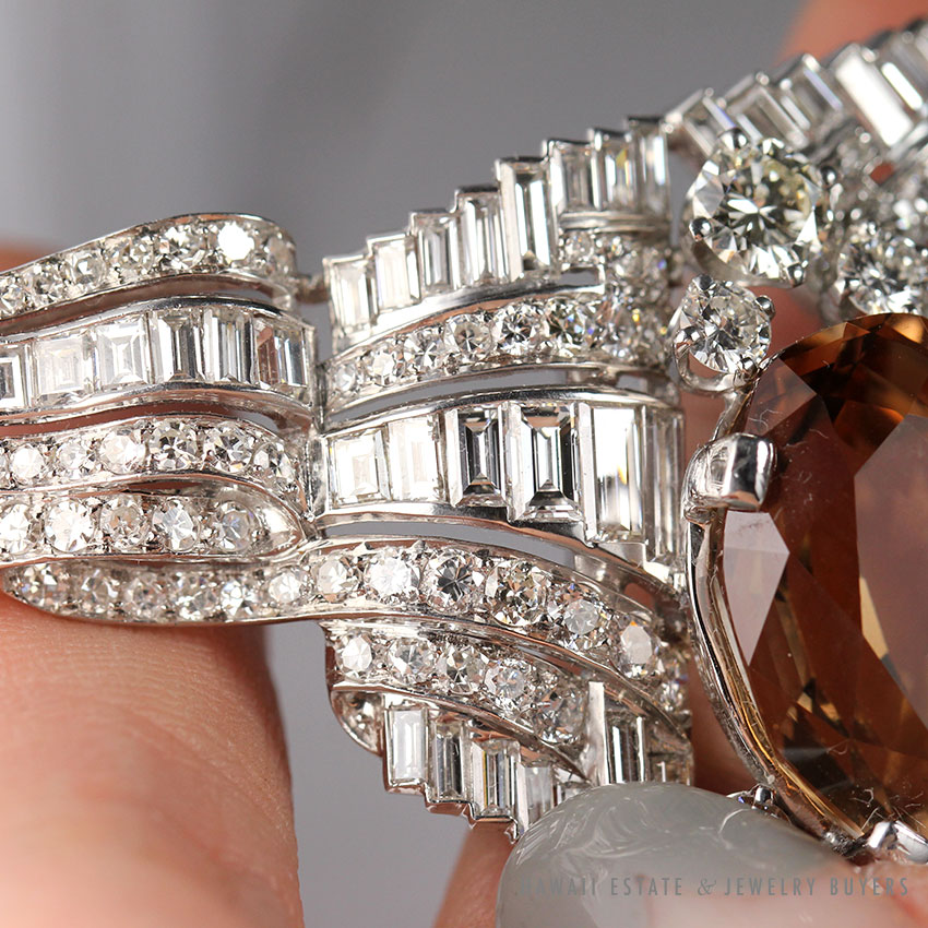 ANTIQUE FANCY ORANGE TOPAZ & 24.45CTW DIAMOND ESTATE PLATINUM NECKLACE - Image 4